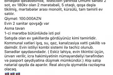 Binəqədidə həyət evi satılır