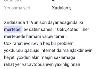 Satılır Həyət Evi Xırdalan şəhərində